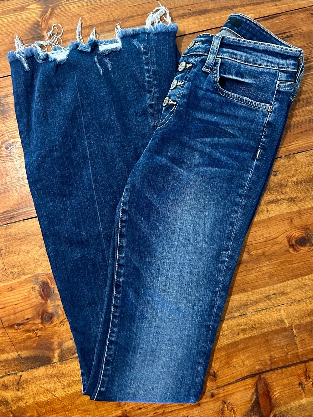Flying Monkey Women's Dark Blue Distressed Flare Jeans